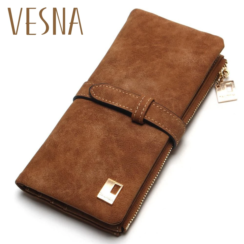 

2015 New Fashion Women Wallets Drawstring Nubuck Leather Zipper Wallet Women's Long Design Purse Two Fold More Color Clutch
