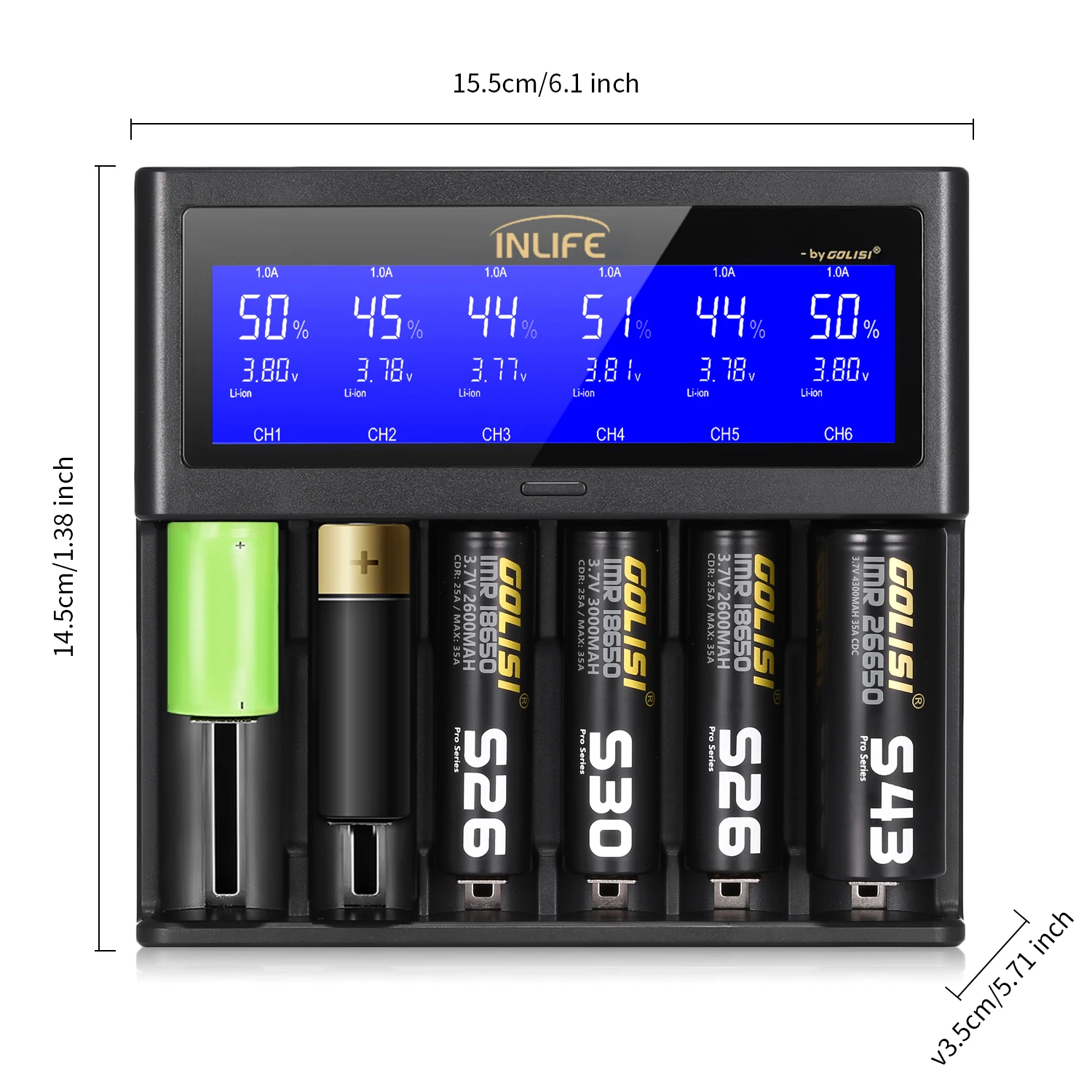 Golisi Inlife S6 2A 1A 0.5A Смарт зарядное устройство ЖК экран USB выход перезаряжаемый литий