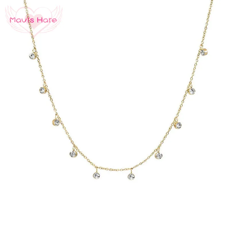 

Mavis Hare Stainless Steel 3mm Crystal NANI Choker Necklace with 10pcs zircon Crystal Pendant as Fashion Lady Best Jewelry 1pcs