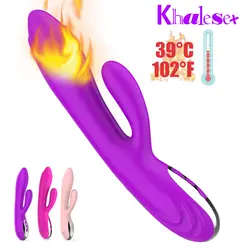 Khalesex нагрева двойной силиконовый вибратор 10 скоростей взрослые секс-игрушки для женщин клитор стимуляция G Дилдо вибрирующий мастурбатор