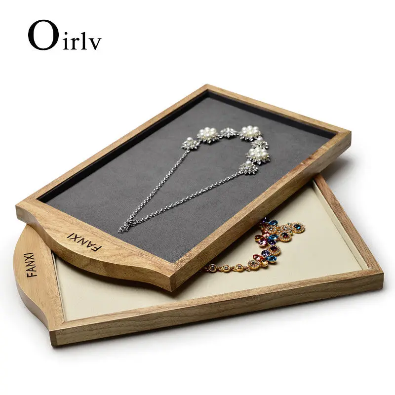 

FANXI Velvet Jewelry Display Show Case Tray Necklace Pendant Solid Wood Shop Counter Showcase