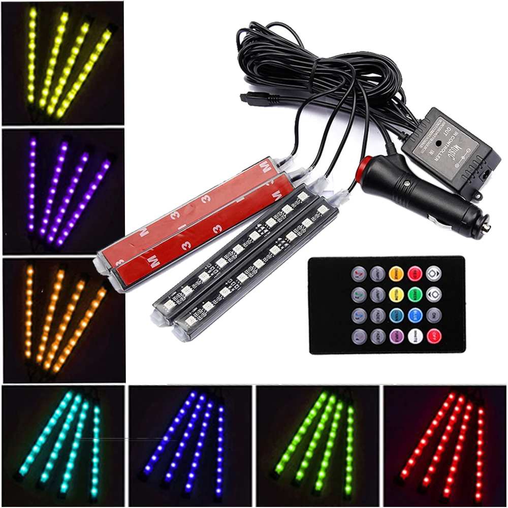 YSY автомобиль RGB Светодиодные полосы света цвета декоративная Атмосфера лампы Автоматическая RGB путь Пол Свет автомобиля интерьер свет с пультом 12 В