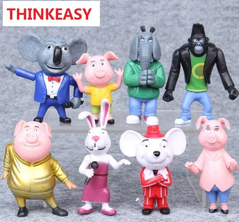New Sing Movie Cartoon 8PCS Action Figure Toys 3-4'' Buster Moon Johnny Doll Gif