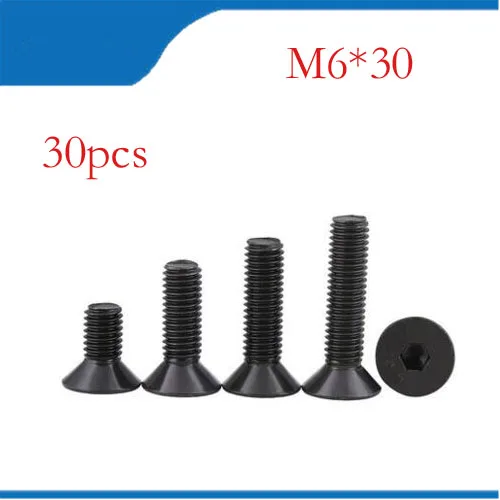 30pcs M6x30 mm M6*30 mm flat head countersunk head black grade 10.9