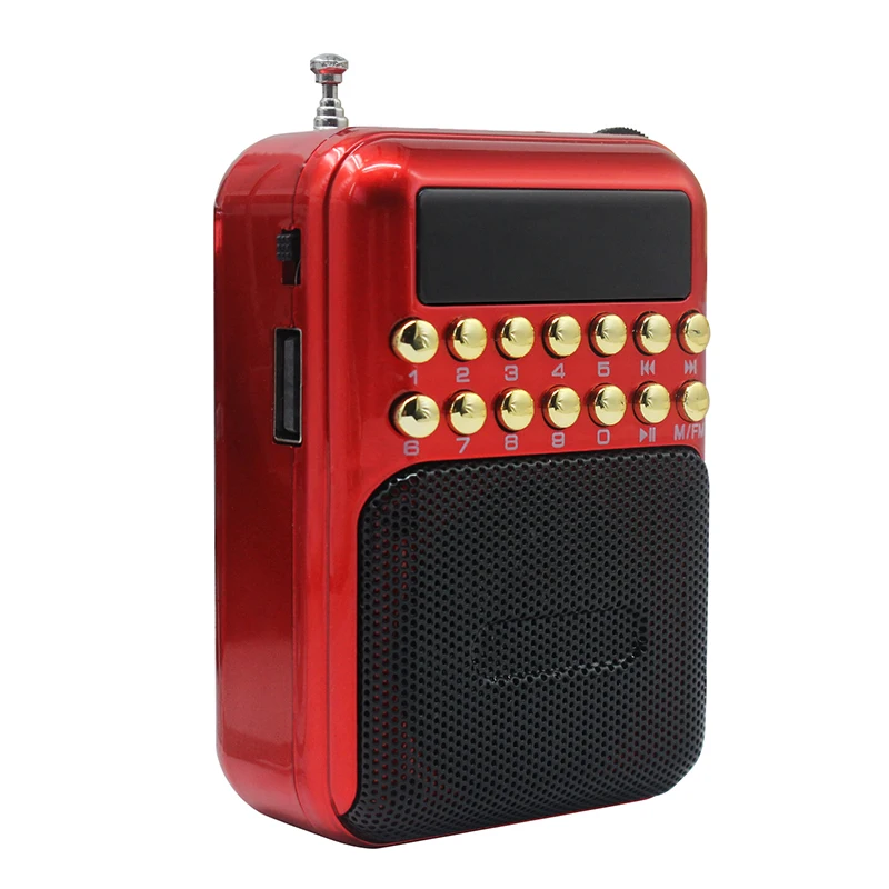 

Red FM Radio Mini Portable Handheld Digital FM dab Radio USB TF MP3 Player Speaker Rechargeable for Walk/Gym/Camping