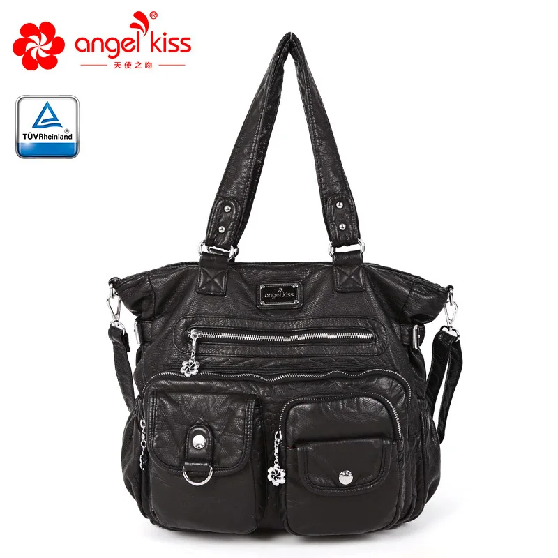 Черный Angelkiss, брендовые сумочки с эффектом потертости, женские сумки через плечо, вместительные сумки, сумки для женщин, высокое качество, сумки-мессенджеры, женские кожаные сумки - Цвет: Черный