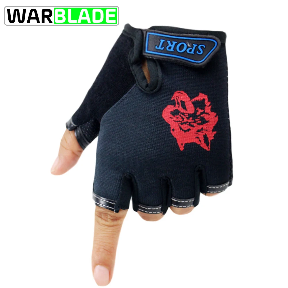 Перчатки WarBLade с половинным пальцем, перчатки для велоспорта с рисунком волка, Нескользящие эластичные перчатки для детей, для детей, Guantes Ciclismo - Цвет: red