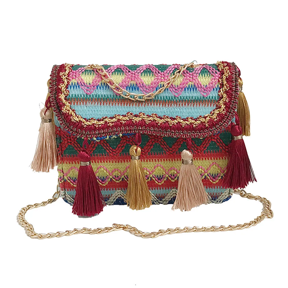 Винтаж Для женщин ткачество кисточкой сумка Сумка Crossbody Пляжная Дизайнерские