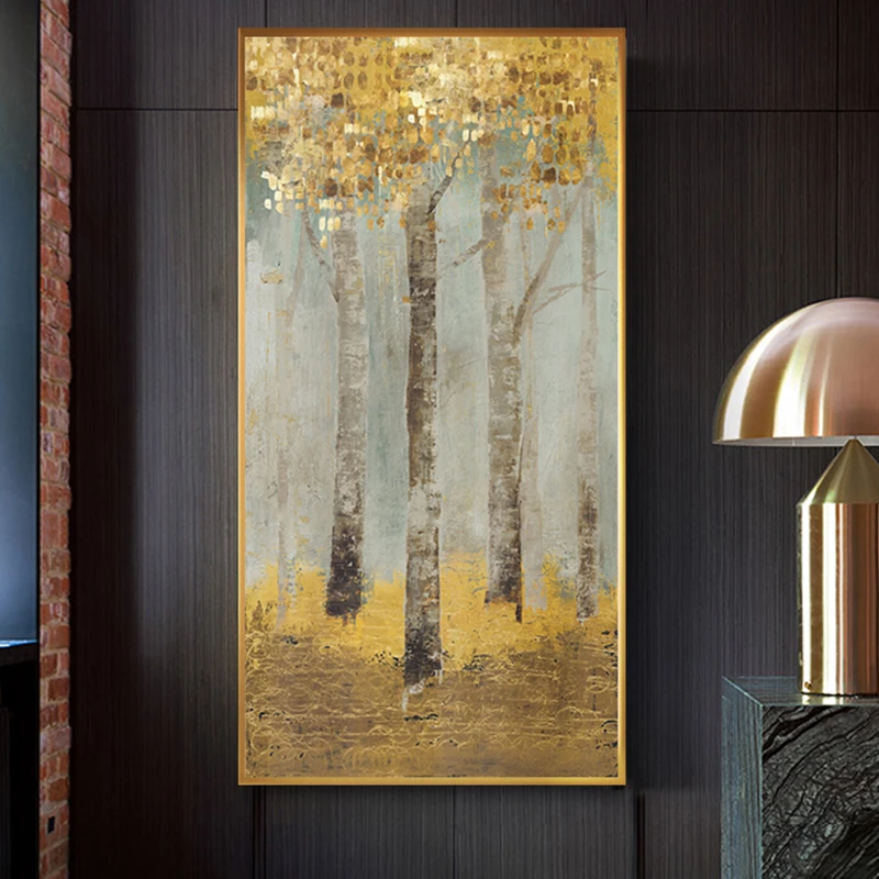 Абстрактная Картина на холсте с изображением золотых монет леса, большой плакат, модный принт, Золотая настенная художественная картина для гостиной HD Cuadro Tableaux