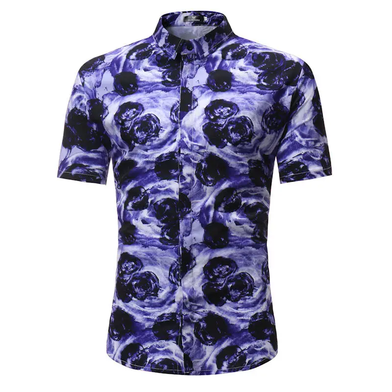 Азиатский размер 3XL Повседневная гавайская рубашка с короткими рукавами Chemise Homme Летняя мужская рубашка стильная пляжная гавайская рубашка