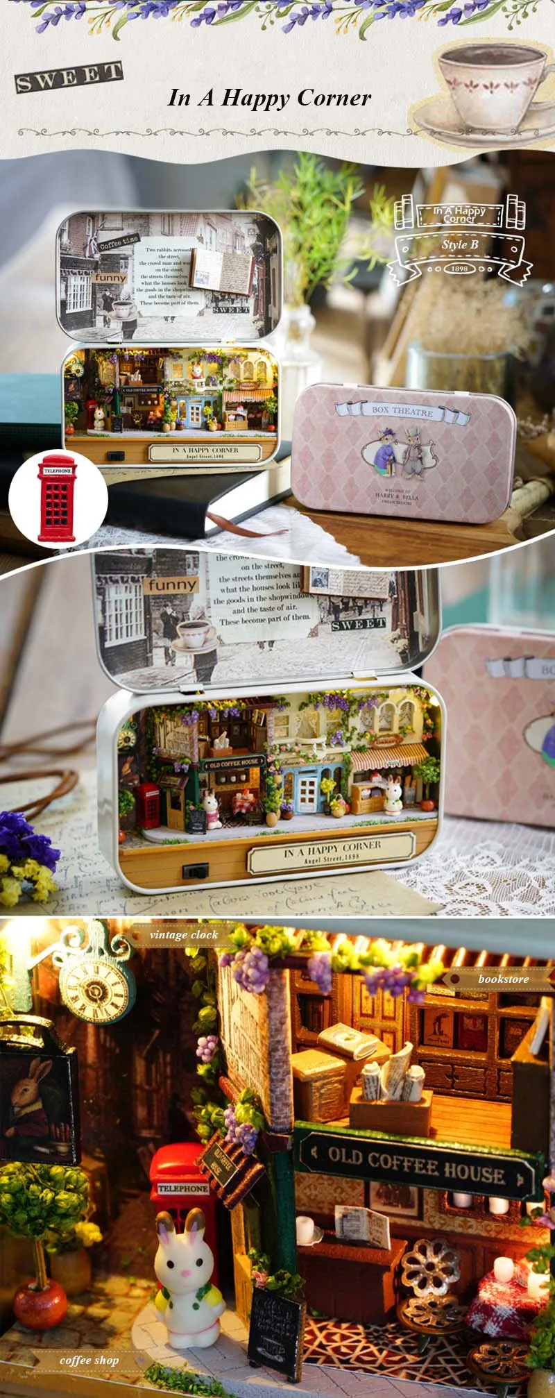 In A Happy Corner 3D Wooden DIY Handmade Box Theatre Dollhouse Miniature Box Cute Mini Doll House Assemble Kits Gift Toys (4)