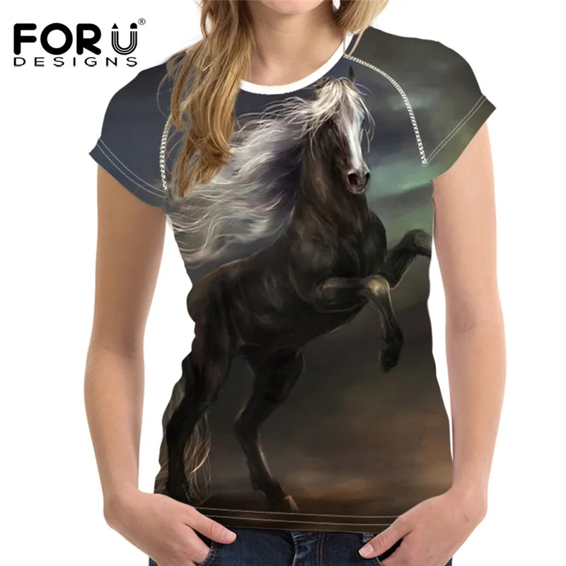 FORUDESIGNS/футболка для женщин с 3D рисунком лошади в стиле Харадзюку, женский топ с коротким рукавом, удобные футболки для кроссфита, Camiseta