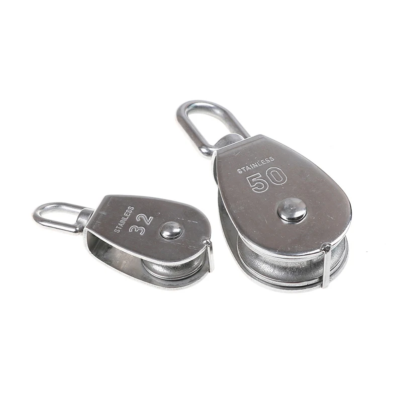 1pcs M32/m50 304 Stainless Steel Double Pulley Hanging Wire Towing Wheel Marine Boat Yacht Swivel Eye Pulley Block Single
