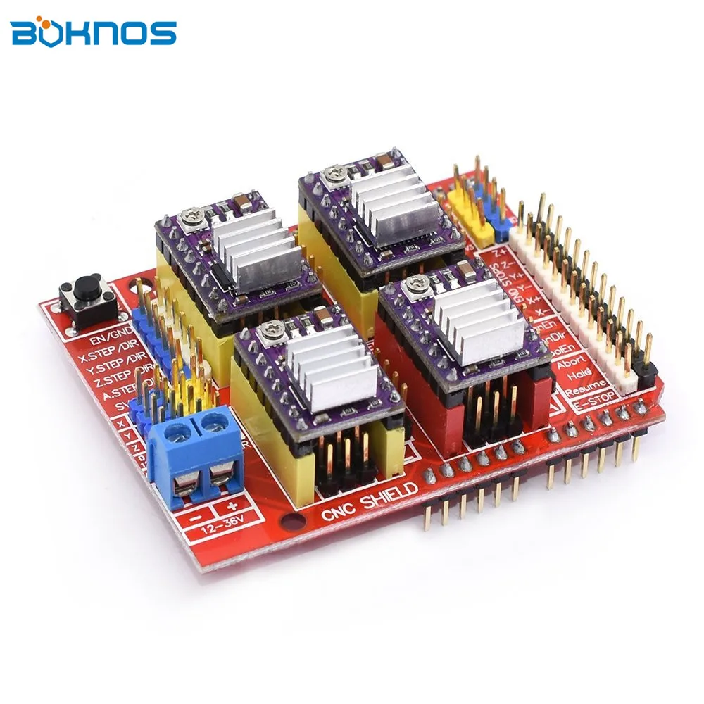 4 x DRV8825 Драйвер шагового двигателя Модуль с радиатором+ CNC Щит Плата расширения для Arduino V3 гравер Diy Kit