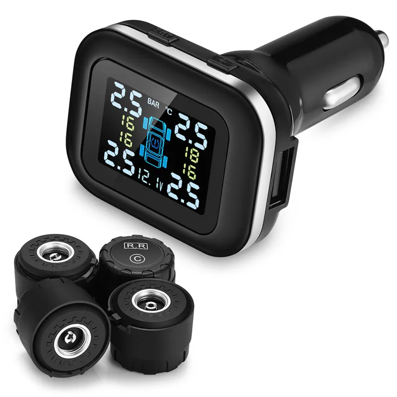 Автомобиль TPMS прикуривателя USB шин Давление мониторинга Системы 4 внешних датчиков PSI BAR в реальном времени Авто протектор шины сигнализации - Тип: Cigarette Lighter