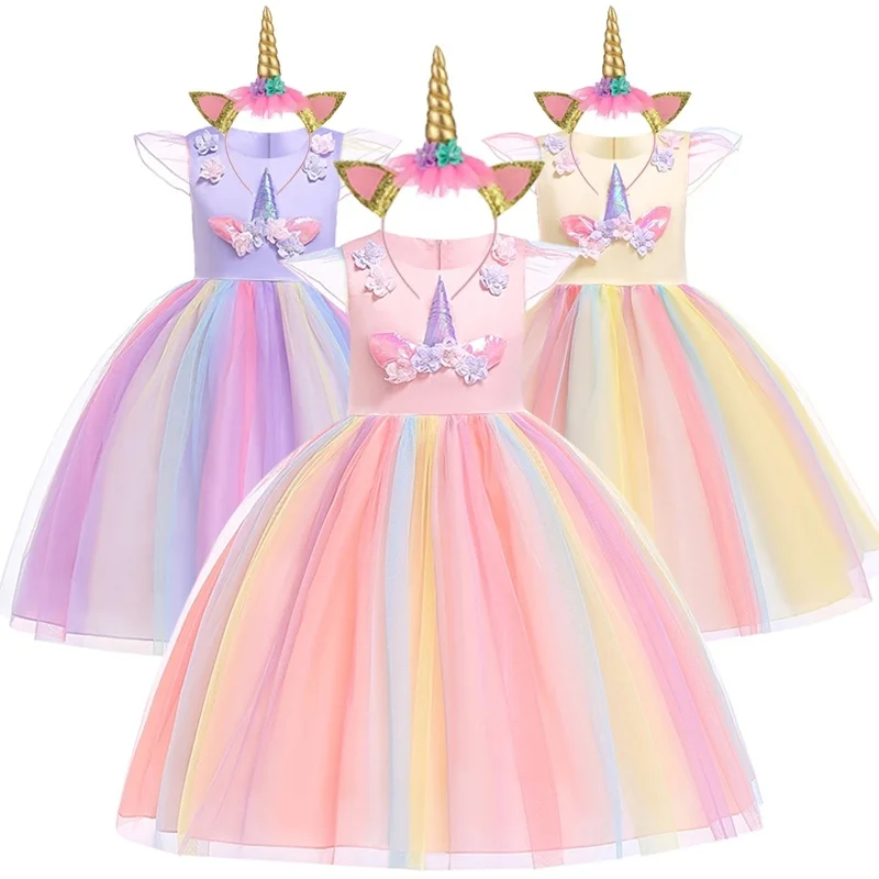 

2019 Princess Party dress Unicorn Party Girls Dress Elegant Costume Wedding Dresses For Girls Vestidos fantasia infantil