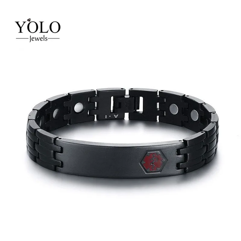 

Punk Unisex Stainless Steel Magnetic Fashion Black Bracelet Never-oxidize Hypo-allergenic Gift for Boyfriend Good for Healthy