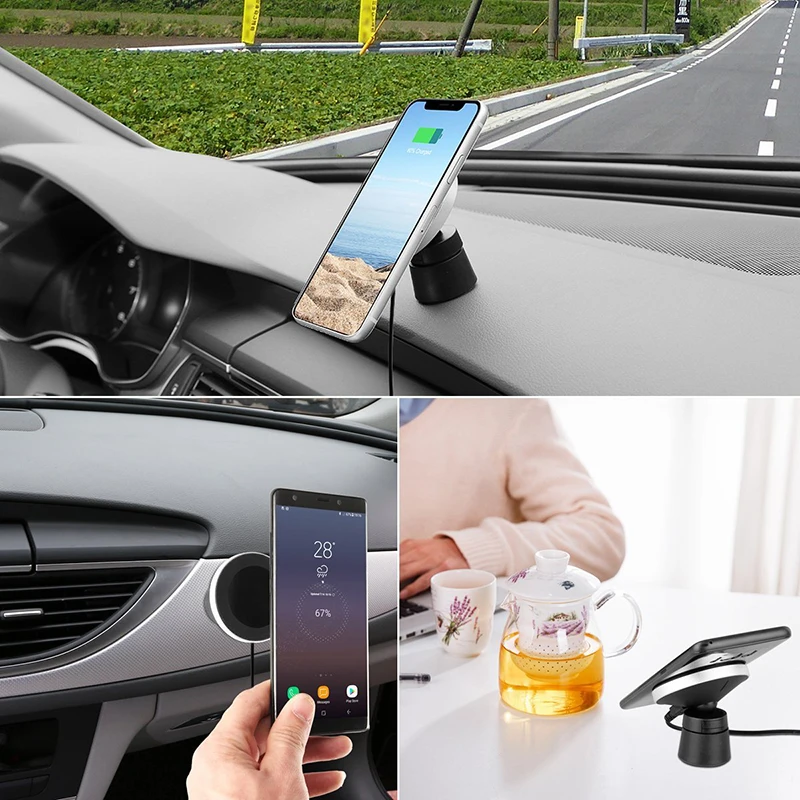 Portefeuille Magnetic Vehicle Mount Phone Holder Air Vent Dashboard QI Wireless Car Charger for iPhone X 8 Plus Samsung S8 Stand (2)