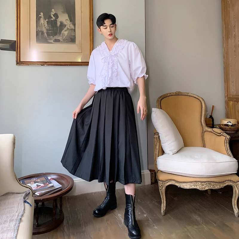 Мужская и женская уличная одежда в стиле хип-хоп готическое кимоно для влюбленных брюки сценическая одежда мужская юбка японский стиль свободная повседневная юбка в складку брюки