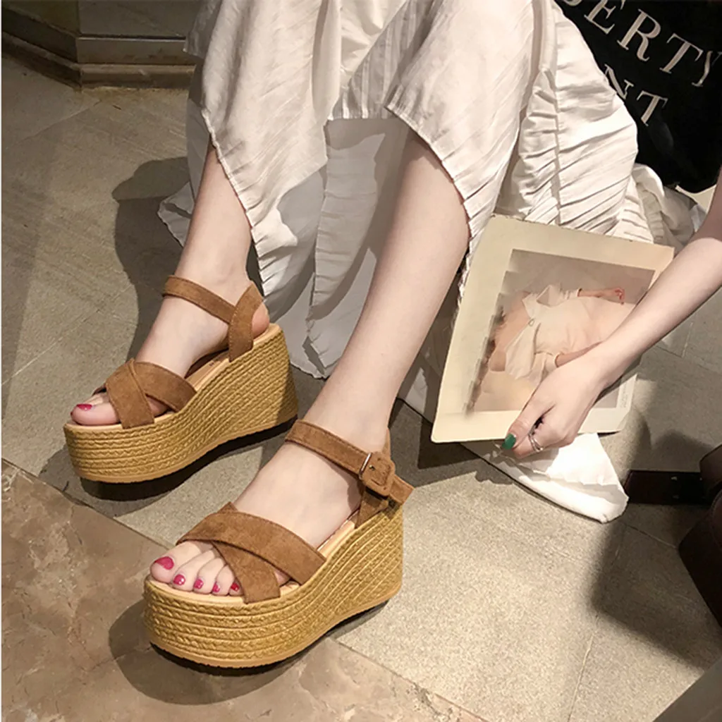 

wedges sandals women summer Fashion Casual Wedge Open Toe Platforms Peep Toe Sandals High Heel Shoes Drop Shipping