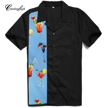 

Candow Men's Cotton Shirts Turn-down Collar Vintage Rock and Roll Hip Hop 50's Retro Clothes Chemise Homme Rockabilly Shirt