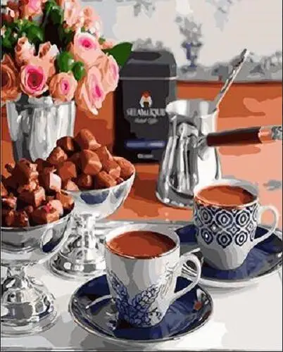 Over a cup of cocoa still life painting 40x50cm Framed DIY oil painting by numbers on canvas hand painted picture home decor
