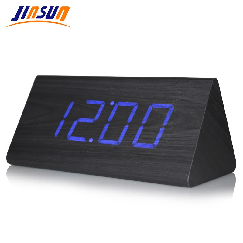 

JINSUN Multicolor Wooden Clock LED Digital ALarm Clocks Thermometer Large Number Table Desktop despertador
