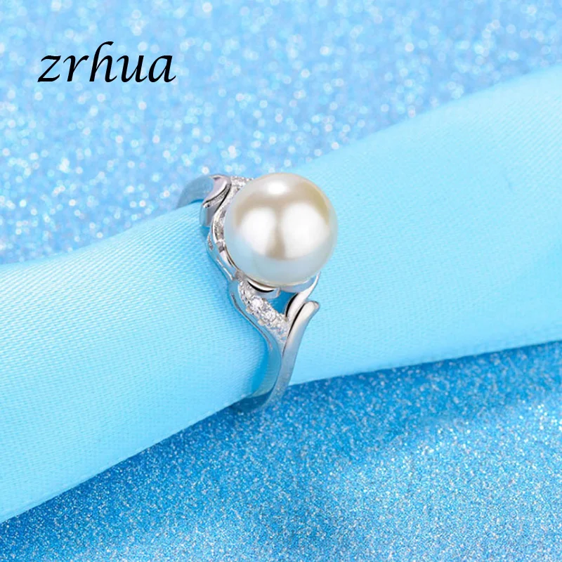 ZRHUA 925 пробы Silver Pearl перстни для Для женщин Fine Jewelry Творческий Открытое кольцо большой S925 кольца оптовая продажа женские Bijoux