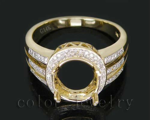 

0.45Ct Pave Diamond Engagement Semi-Mount Ring,Setting Ring In Solid 14Kt Yellow Gold Round 8mm
