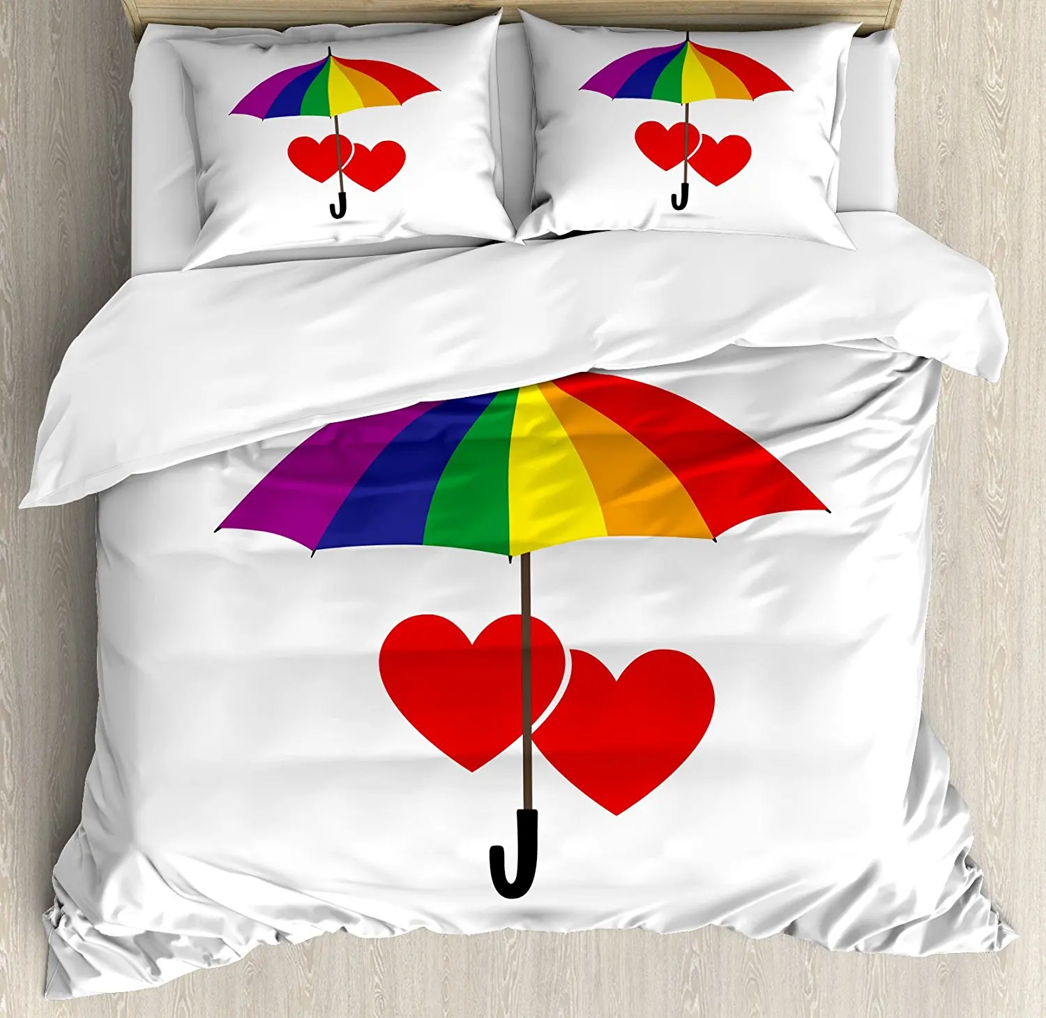 

Pride Decorations Duvet Cover Set Cute Heart Signs Over Rainbow Umbrella Romantic LGBT Love Valentine's Day 4pcs Bedding Set