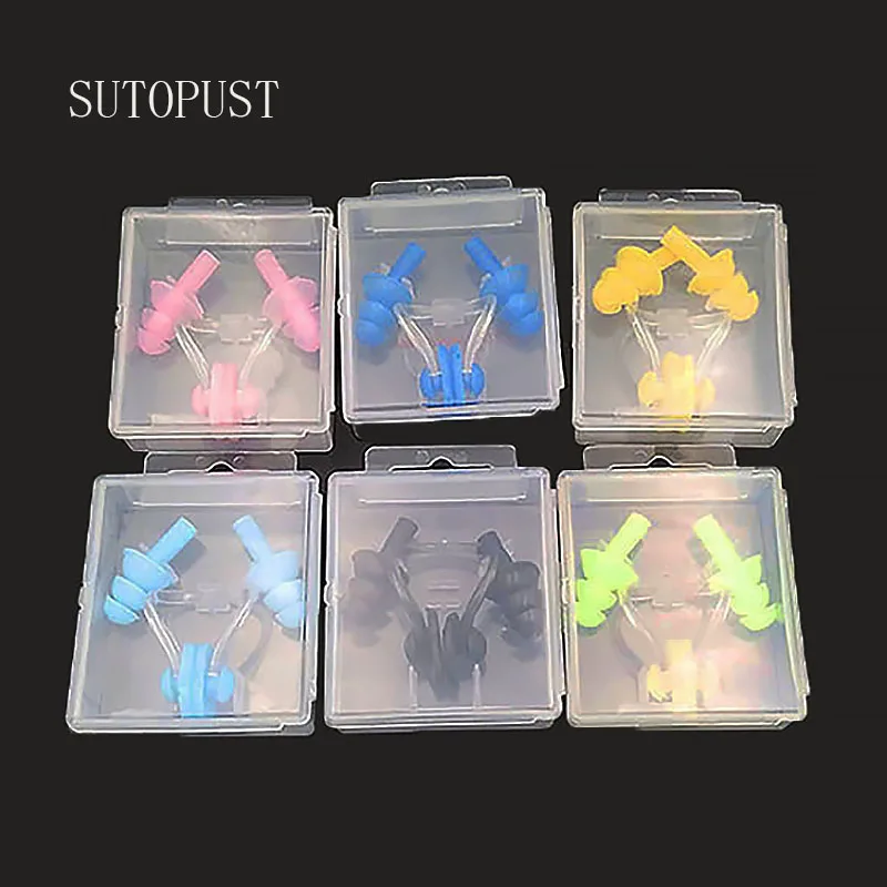 

Soft Silicone Swimming nose clip + 2 earplugs with a case box Set Pool Accessories Water Sports swimming gear for adul