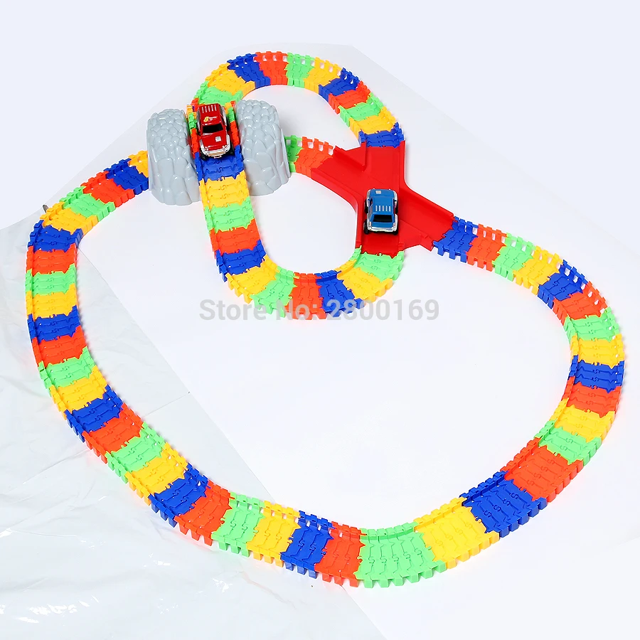 Magic Track Build-A-Road with Over 11 Feet of Interchangeable bend Flexible X-Track set with 2 elec