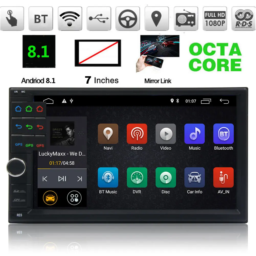 Android 8,1, четыре ядра, 2 ГБ+ 32 ГБ, двойной Din, стерео, gps, Автомобильная Радио, wifi, 7 дюймов, сенсорный экран, поддержка AM/FM, RDS, радио с тыловой камерой