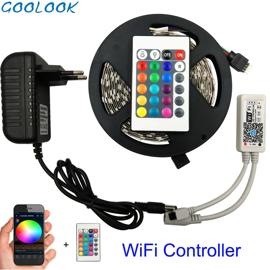 

Goolook RGB LED Strip Light 5050 SMD 5m 10m Led Light Tape Waterproof RGB diode LED Ribbon Music IR Controller + Power Supply