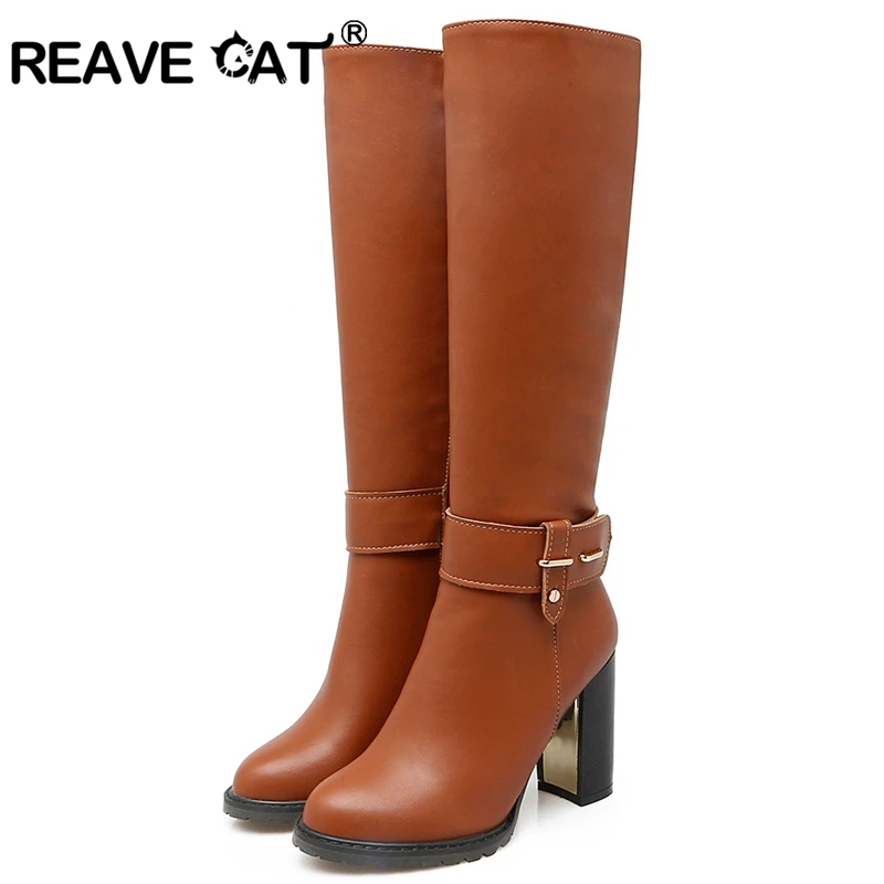 Женские сапоги на молнии REAVE CAT зимние теплые до колена с круглым носком из