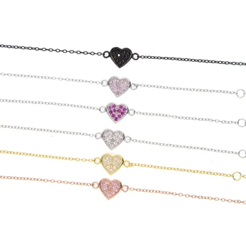 

6 colors tiny micro pave cz heart charm delicate girl gift 17cm length dainty chain valentines gift simple bracelet