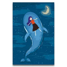 Животные большой кит картина маслом по номерам с наборы DIY Рисование девушка и мультфильм аниме картины для комнаты декор