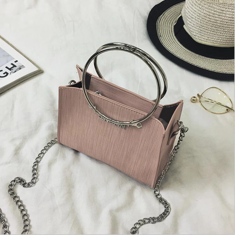

2017 New Korean Style Women PU Leather Handbags Solid Square Shoulder Messenger Bags Ring Trapeze Tote Female Bolsas Feminina