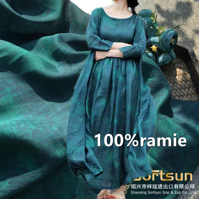 Jaspe 1 ярд натуральная рами ткань материал цифровой printi китайский стиль классическая ткань Халат платье tissu