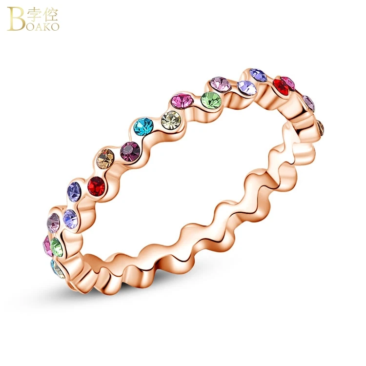 

BOAKO Vintage 7 Color Rainbow Stone Women Ring Wedding Colorful Rhinestone Cubic Zirconia Sparkling Rings Party Jewelry Z3