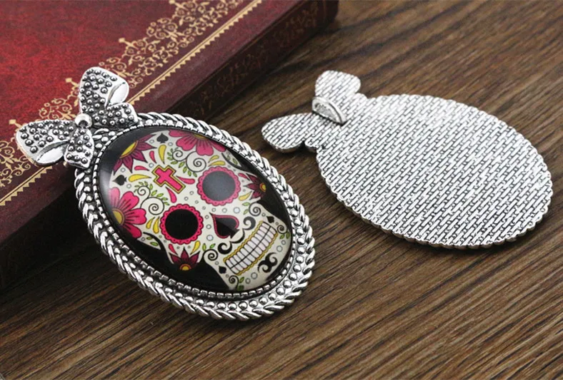 

New Fashion 2pcs 30x40mm Inner Size Antique Silver Color Plated Bow Style Cabochon Base Setting Charms Pendant (B4-31)