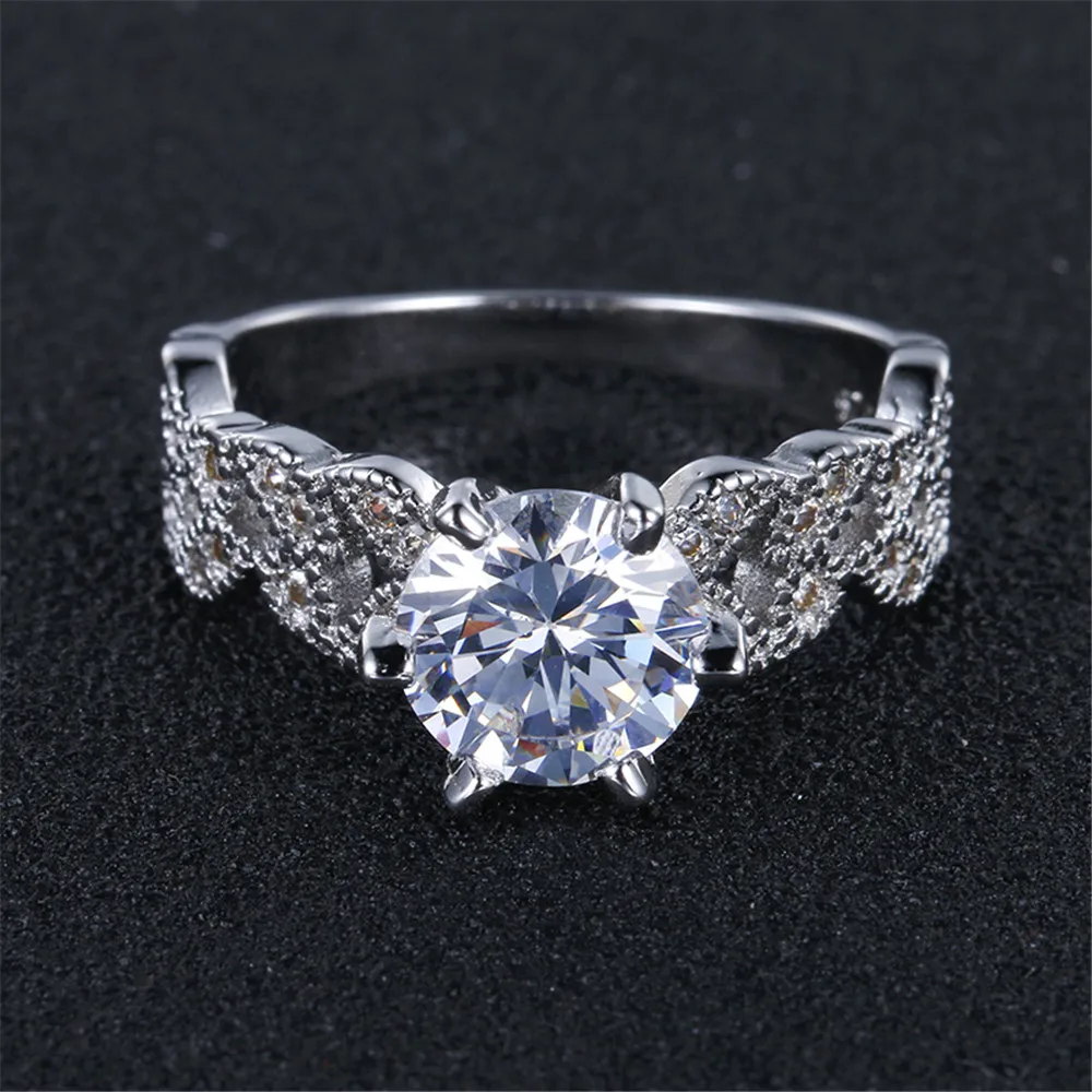 1.5 carat AAA zircon jewelry wedding engagement rings for women vintage 925 sterling silver anel crystal bague leaves DD097
