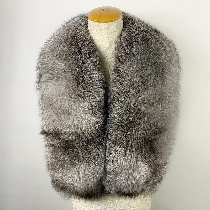 

FURSARCAR Luxury Women's Real Silver Fox Fur Scarf 2019 New Fashion Long Winter Fox Fur Scarfs For Women Solid Color Scarves