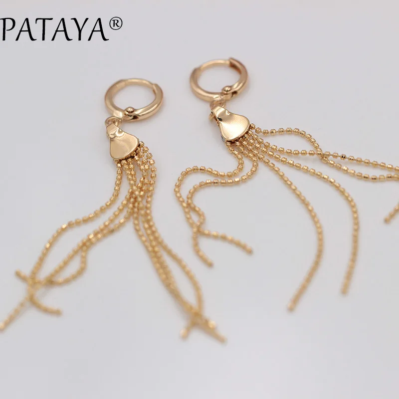 PATAYA, Новое поступление 585, розовое золото, винтажные длинные серьги с кисточками для женщин, уникальное качество, висячие серьги, роскошные ювелирные аксессуары