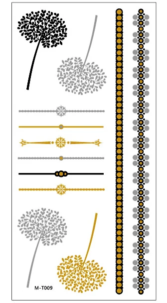 1 лист индийский арабский для боди-арта для женщин metallic временные Мандала флэш-тату наклейка с ожерелем расшитое золотистым кружевом тату tatuagem maquiagem - Цвет: T009