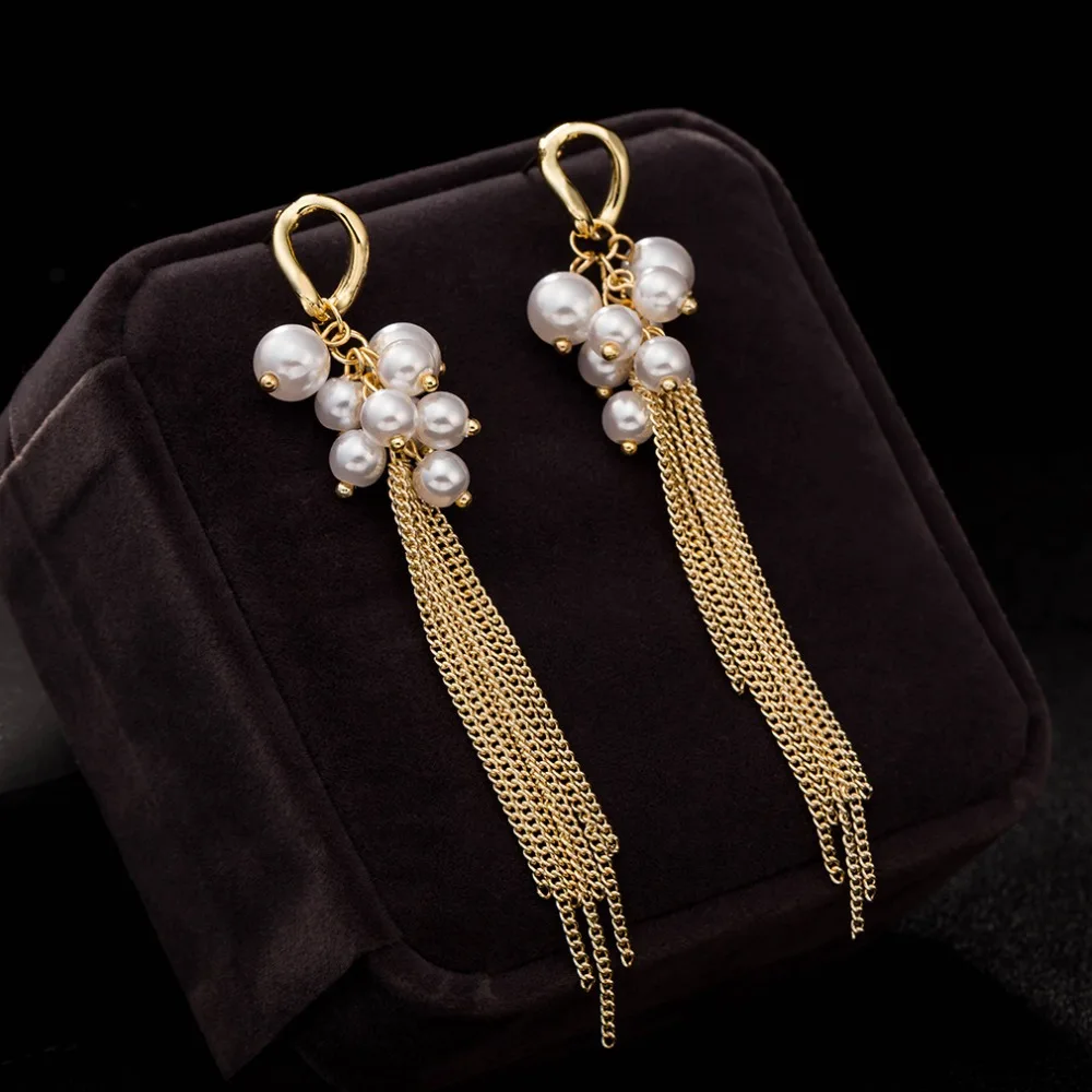 Tel Long Earrings For Women Pearl Dangle Statement Tel Long Earrings For Women Pearl Dangle Statement Indian Jewelry Vintage Gold Plated Drop Brincos Grandes In From