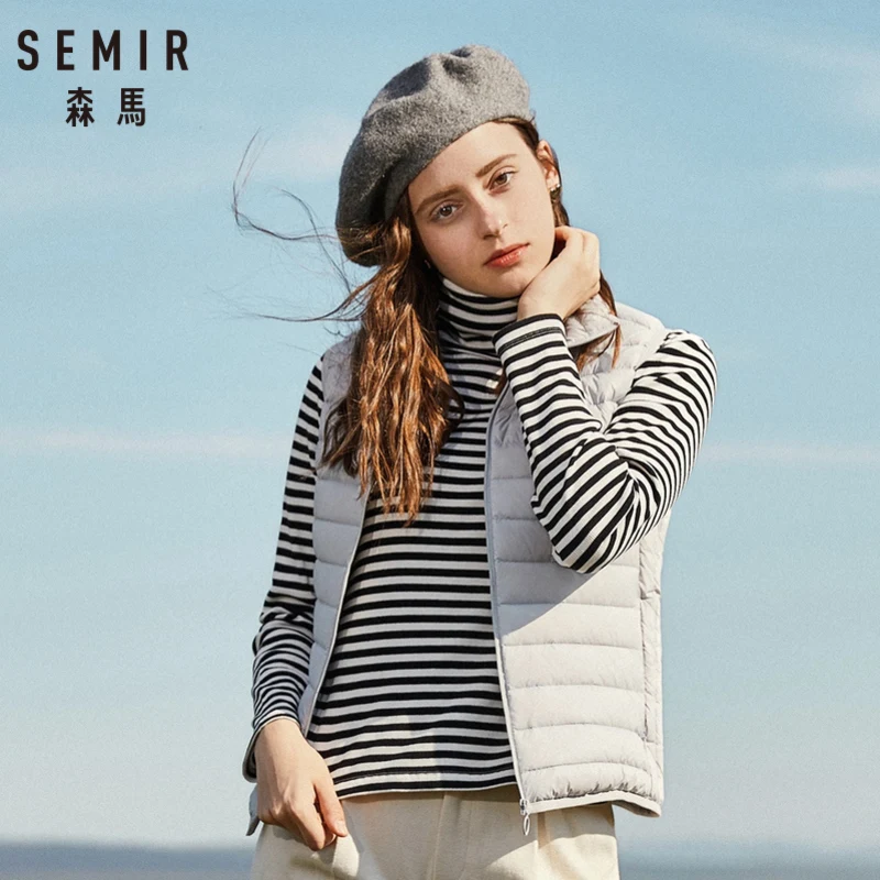 SEMIR Для женщин Packable дутики легкие пуховой жилет с карманом на молнии свет фугу воротник-стойка жилет Chinlon внутри на молнии