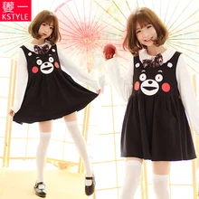 Супер милые японские аниме; Кумамон жилет платье Косплэй костюм длинное платье, милые Носки с рисунком медведя из мультика черного цвета, платье для девочек