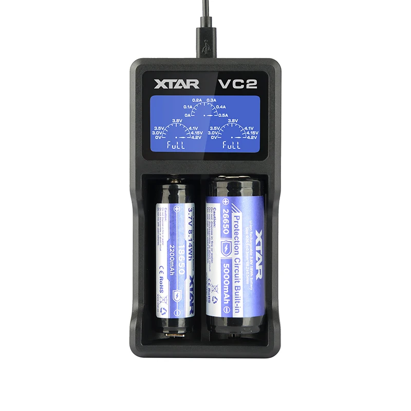 XTAR VC2 Зарядное устройство Универсальный ЖК-дисплей Экран Дисплей USB никель-металл-гидридный аккумулятор с никель-кадмиевый аккумулятор li-ion Батарея Зарядное устройство 18650 26650 20700 22650 18500 18700