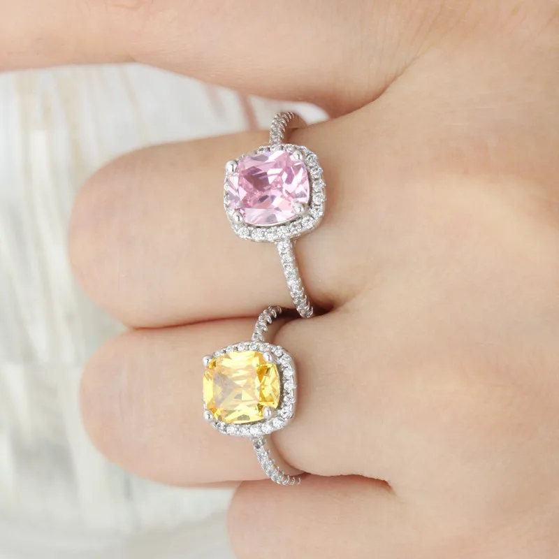 CC Rings For Women Bridal Wedding Cubic Zirconia Rectangle Pink/Yellow Stone Engagement Ring Bijoux Femme CC596 6